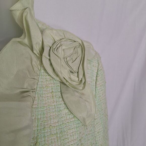 Teri Jon Rickie Freeman Womens Ruffle Tweed Blazer Coquette Distressed Size 12 - Picture 7 of 13